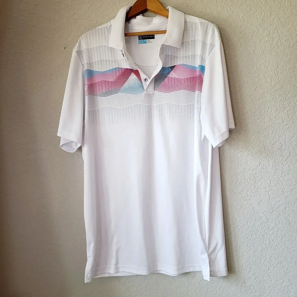 PGA TOUR pro series‎ Golf Polo Shirt Mens XL Ombre Geo High Contrast white